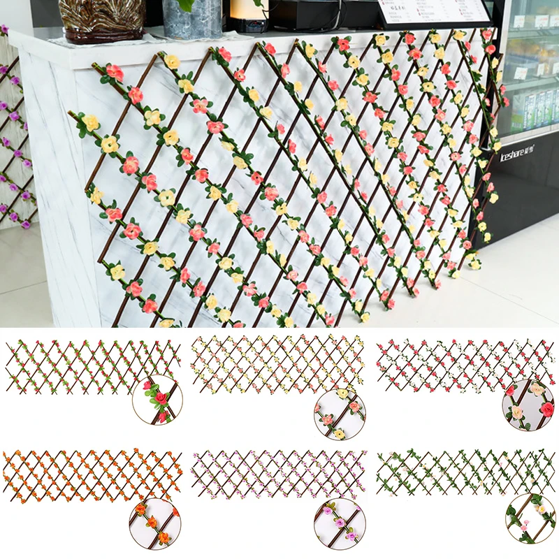 

Expandable Fence Willow Wooden Hedge Retractable Fence With Artificial Flower Leaves Garden Decoration Expanding Trellis