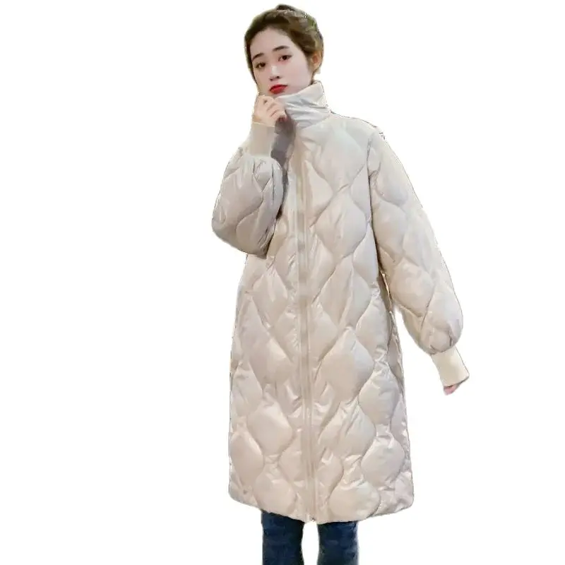 

Women's Down Jacket Parka Female Bright Glow Winter Cotton Quilted Coats Space metallic luster long Ladies Clothes