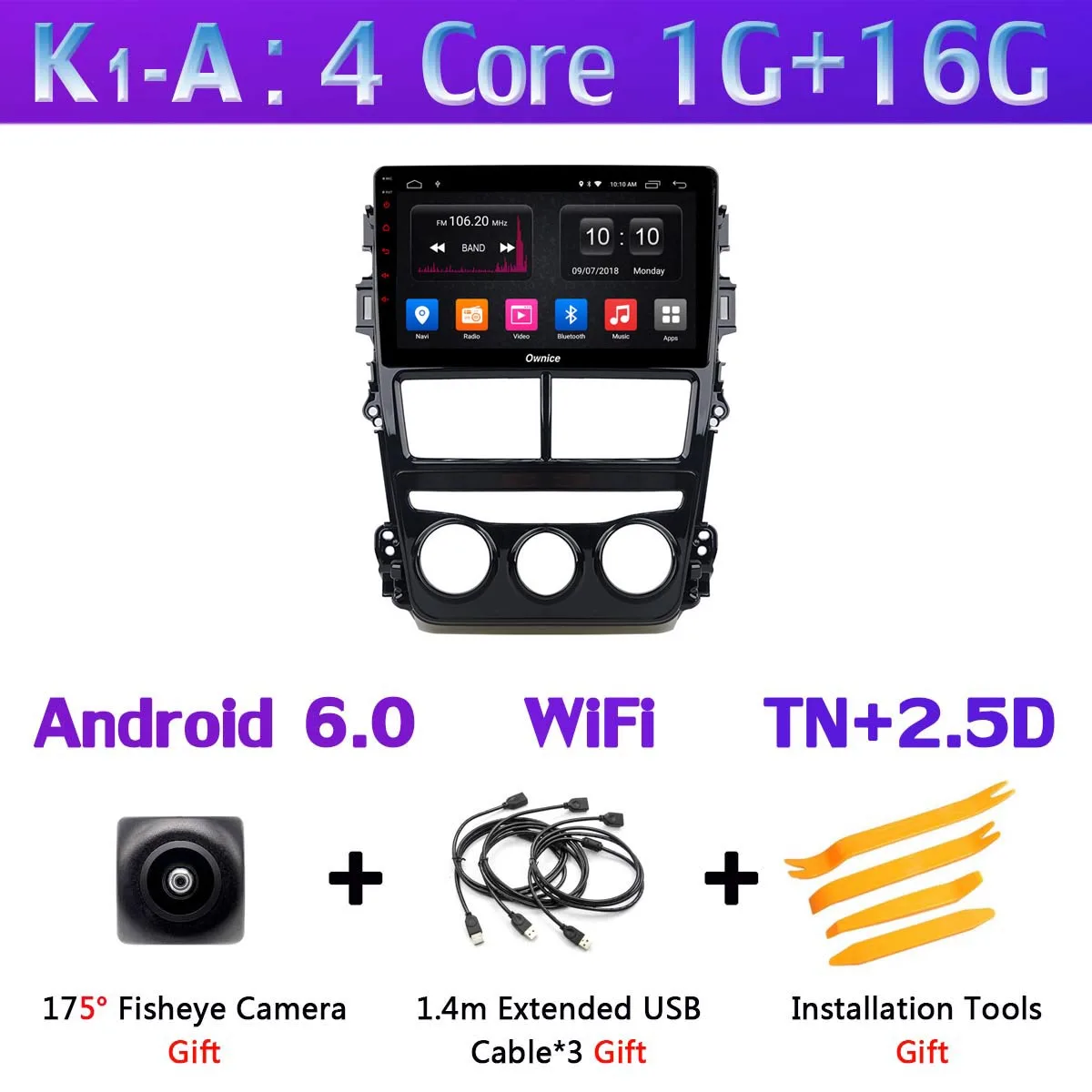 K1-A Панорамная камера 360 ° Android 9,0 Восьмиядерный 4G+ 64G DSP CarPlay Автомобильный плеер для Toyota Yaris Vios MT на gps радио - Цвет: K1-A