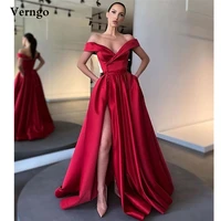 verngo burgundylight bluepink satin a line evening dress off the shoulder buttons slit prom gowns simple formal party dress
