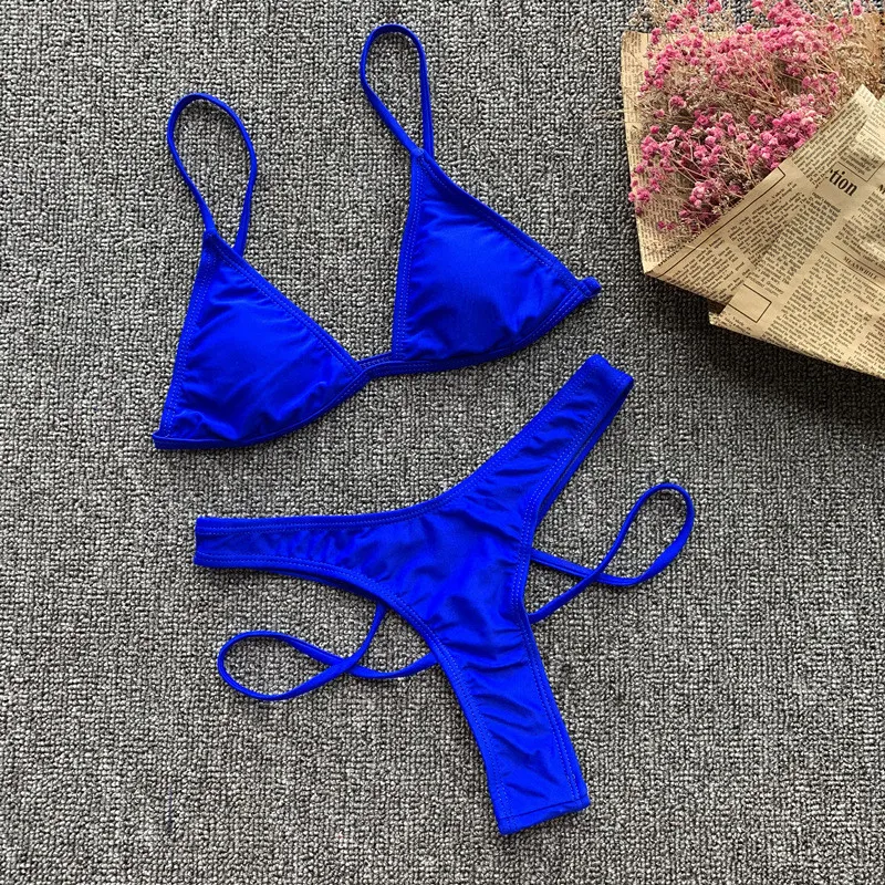 Однотонный в полоску комплект бикини для женщин треугольный купальник пуш-ап