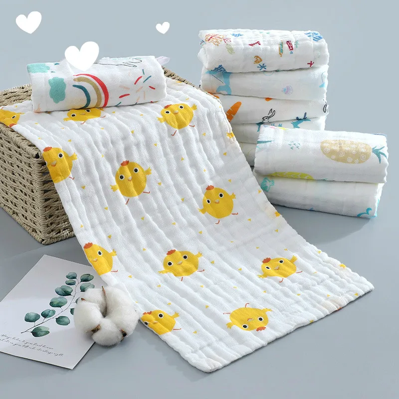 

25*50cm Baby Six-layer Pure Cotton Printed Long Square Towel Combed Cotton Long Gauze Towel Newborn Feeding Towel Baby Washing T