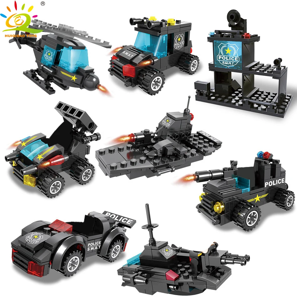 

750PCS 8in1 Building Blocks SWAT Police Warship Robot City Truck Vehicle Weapon Boys Bricks Toys for Children