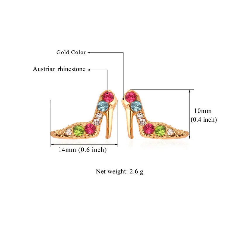Женские серьги-гвоздики на высоком каблуке с кристаллами | Украшения и