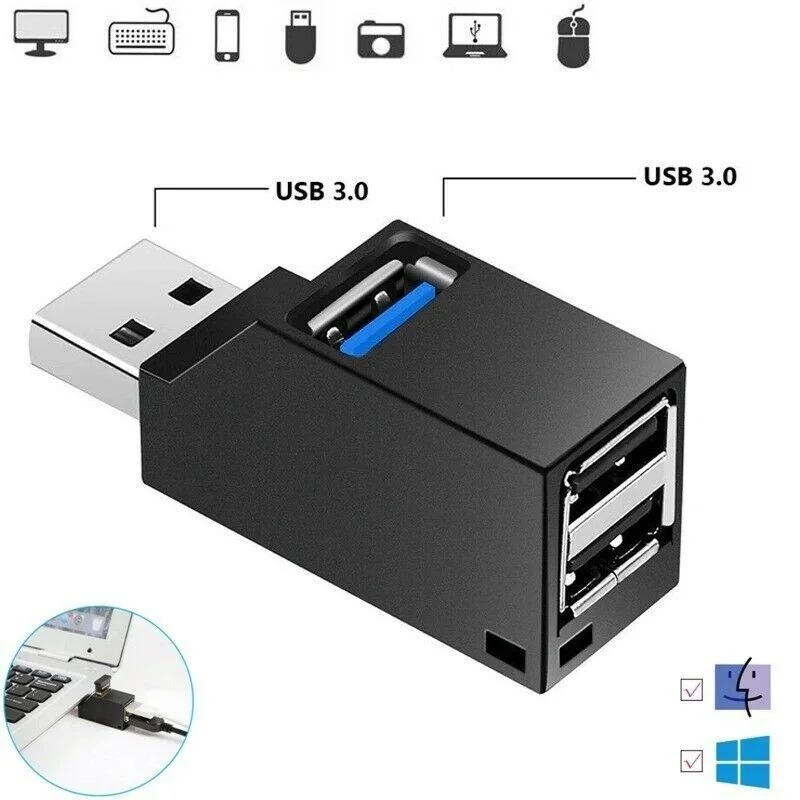 

2022 Mini USB 3,0 HUB 3-портовый вертейлер адаптер для ПК ноутбука Macbook скоростной ноутбук