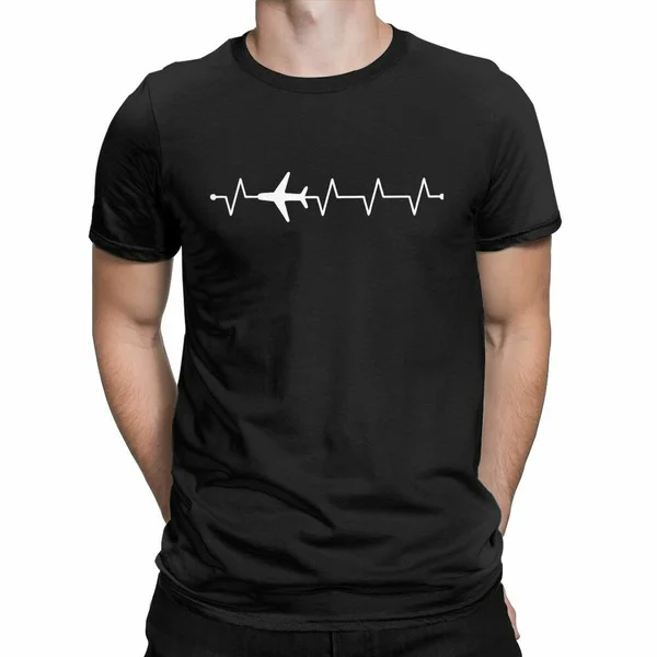 

Funny Airplane Pilot Heartbeat T-Shirt Men Round Neck Cotton T Shirts Aviation