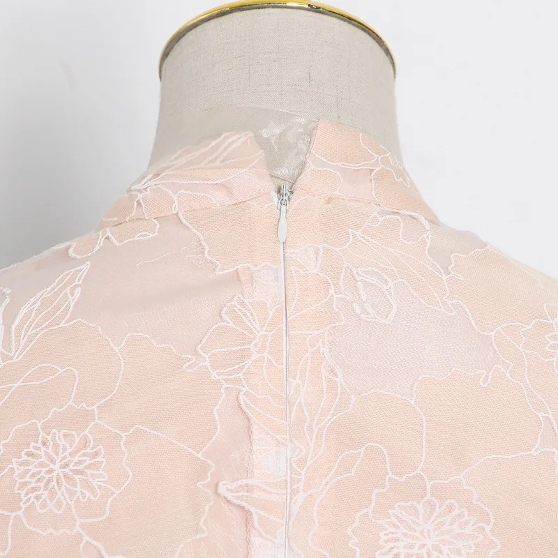 

2021 Spring Summer Hook Flower Hollow Vestidos Bowknot Neckline Solid High Waist Slim Dress Fashion Temperament Femme Robe