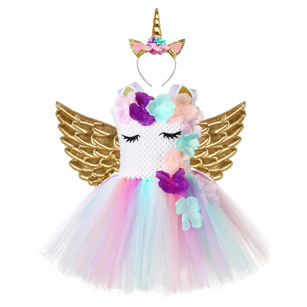 Милое праздничное платье для девочек с цветочным рисунком и единорогом Детские