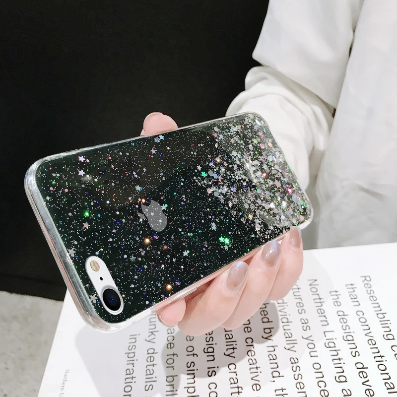 

For iPhone 11 Pro Max SE 2020 8 7 6 Plus XR XS Max Cover Bling Glitter Bright powder Mobile phone shell