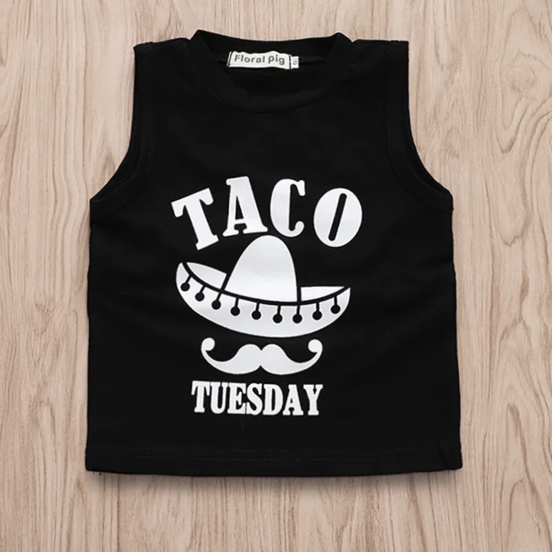 Футболка для мальчиков футболка малышей без рукавов с надписью Tuesday черные топы и