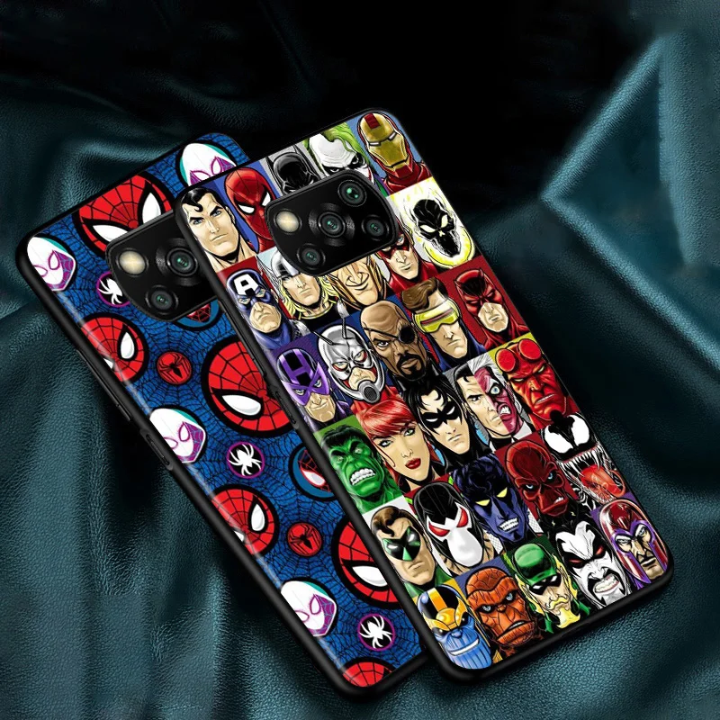 Marvel Avengers Cartoons Logo Phone Case For Xiaomi Mi Poco X4 X3 NFC F4 F3 GT M5 M5s M4 M3 Pro C40 C3 5G Black Funda Cover