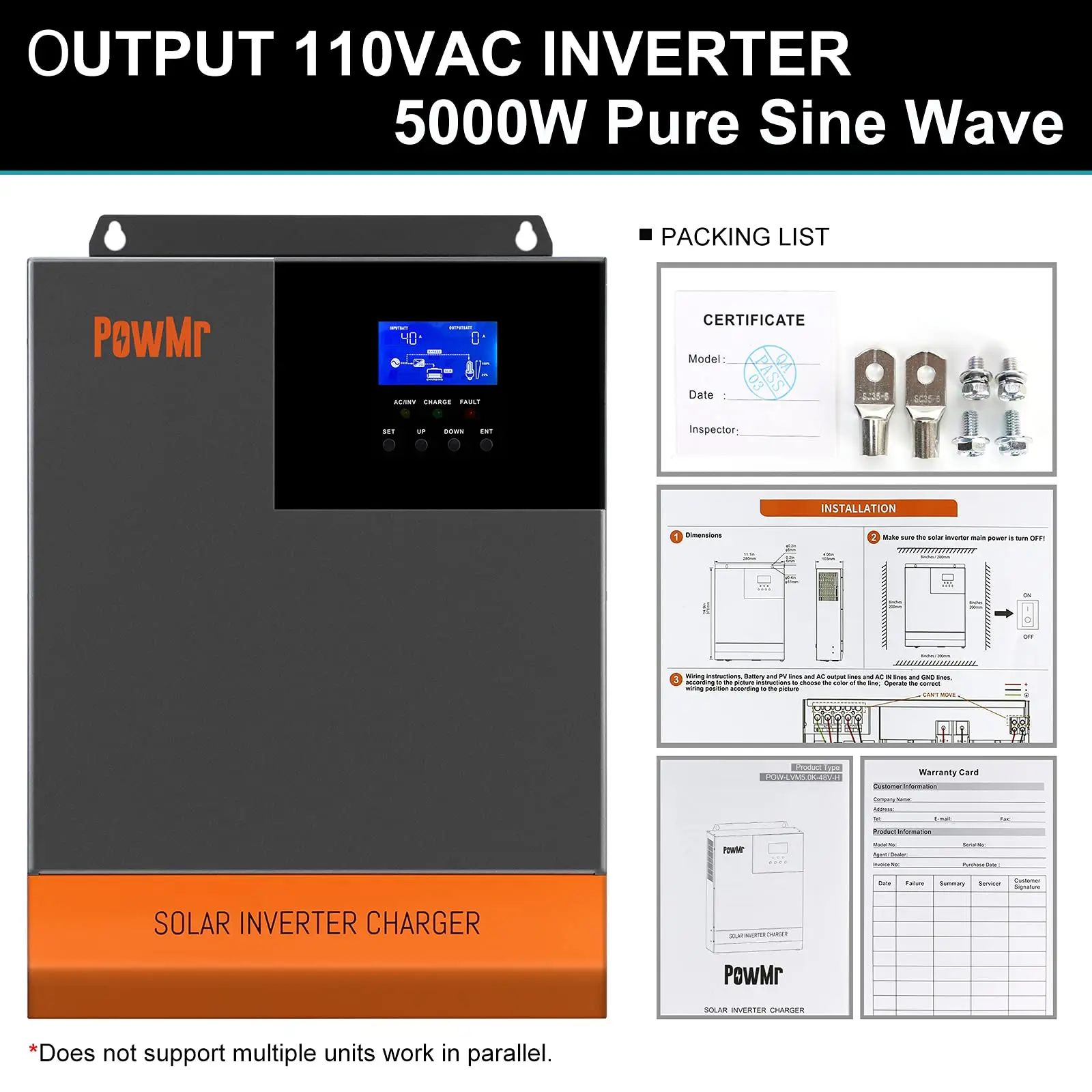 Инвертор солнечной энергии PowMr 5000 Вт 110 В/120 в пост. Тока 48 В 50 Гц/60 Гц |