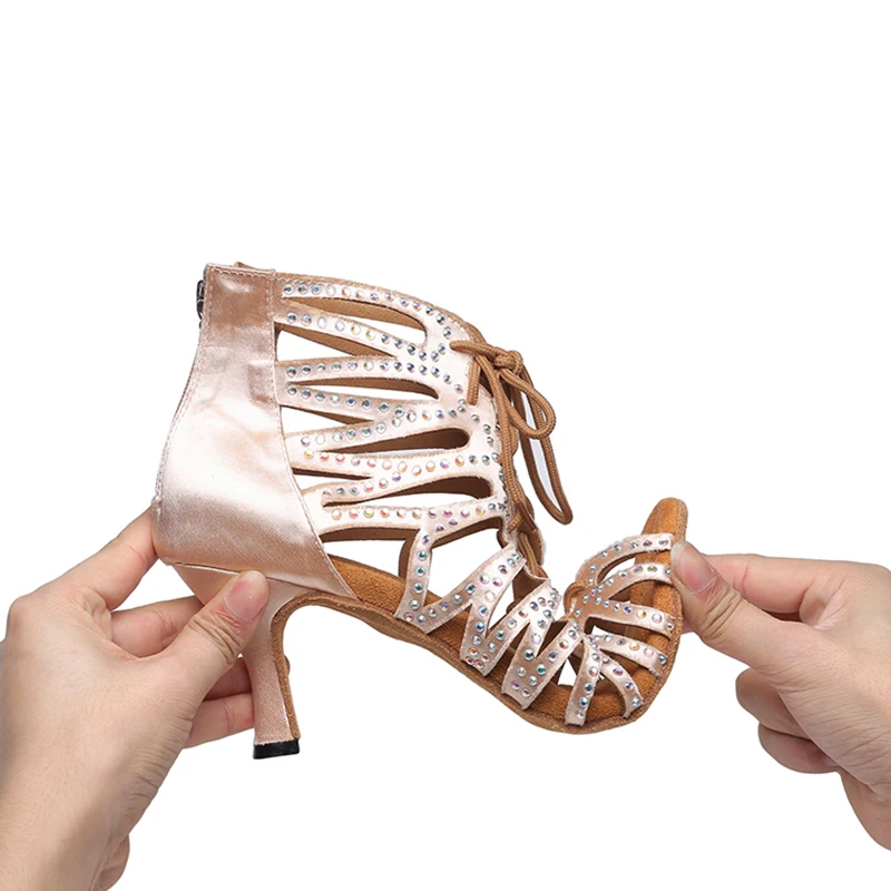 HROYL латино американских танцев танцевальная обувь для девушек и женщин С Стразы