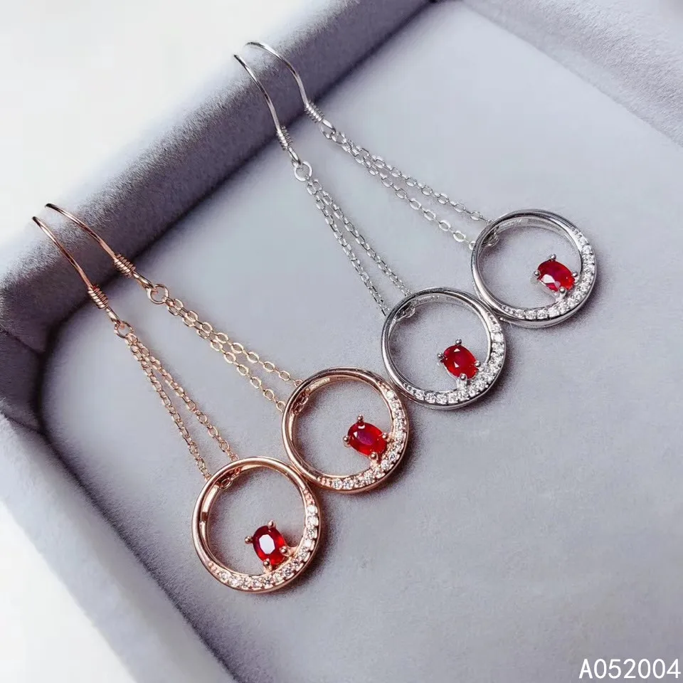 

KJJEAXCMY Fine Jewelry 925 Sterling Silver Inlaid Natural Red Gemstone Ruby Female Woman Earrings Eardrop Classic Got Engaged