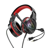 hoco w104 gaming headphones led light wired headset with microphone stereo sound earphones for laptoppc tablet gamer