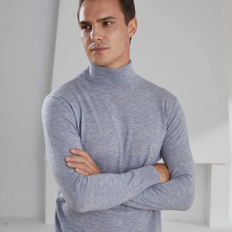 Мужская шерстяная кашемировая водолазка однотонный шерстяной пуловер с