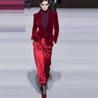Женские Брючные костюмы винно-красного цвета, бархатная Женская деловая офисная одежда, Женский блейзер, модные костюмы