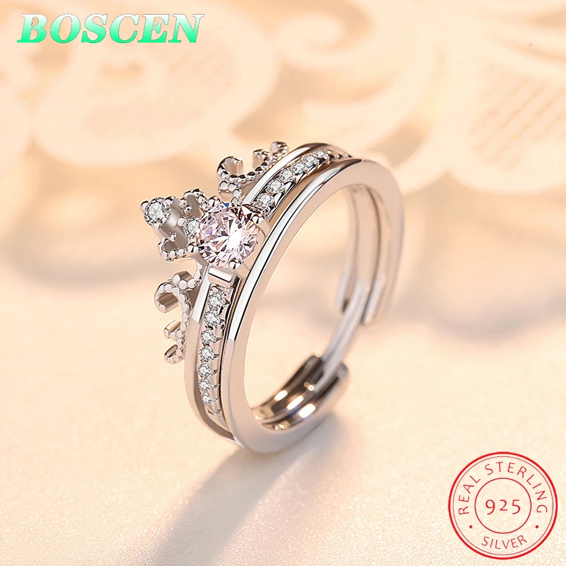 BOSCEN 925 пробы Серебряное кольцо для женщин и девушек Подарок 2019 Корона съемный два