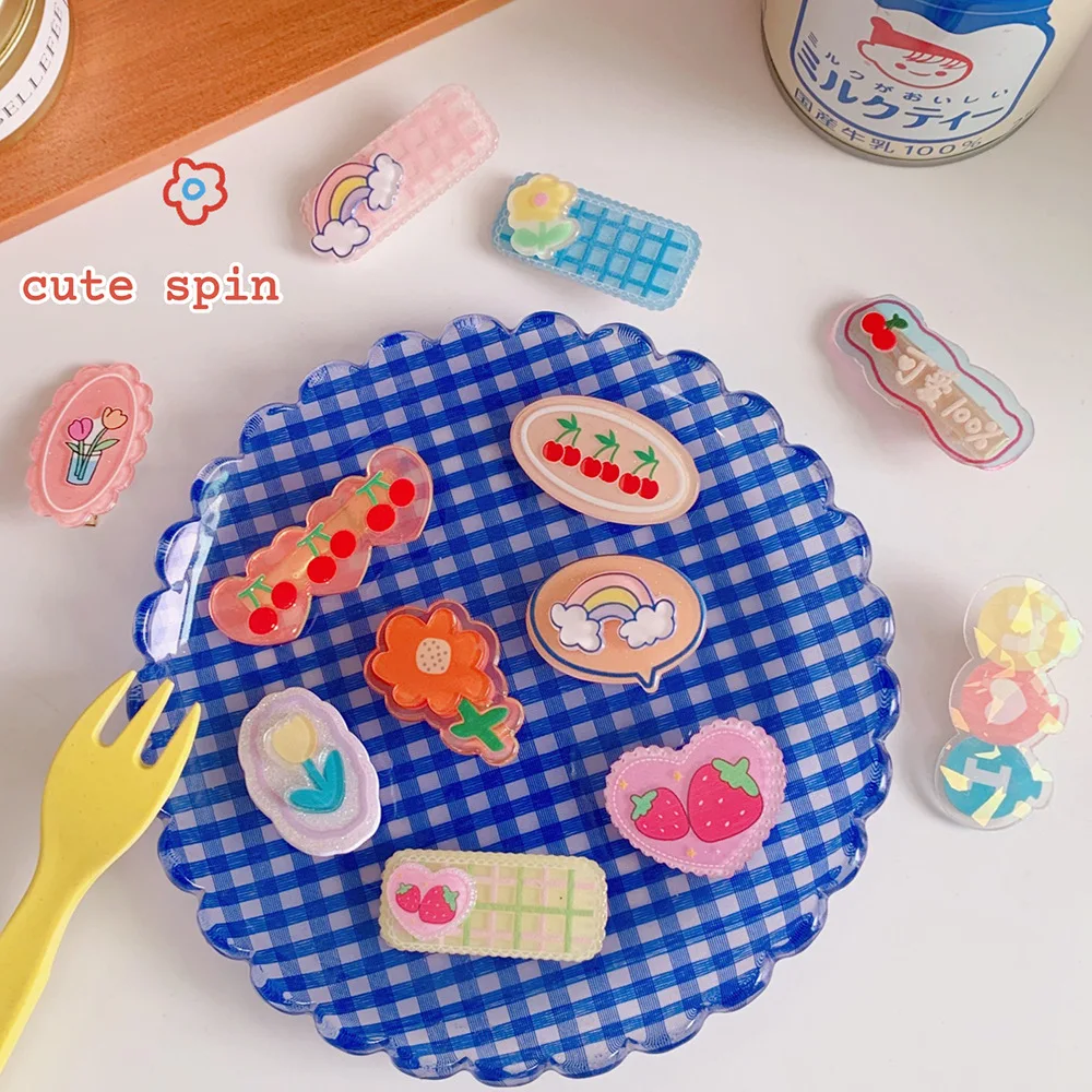 Модные Мультяшные детские заколки для волос милые красочные акриловые с цветами