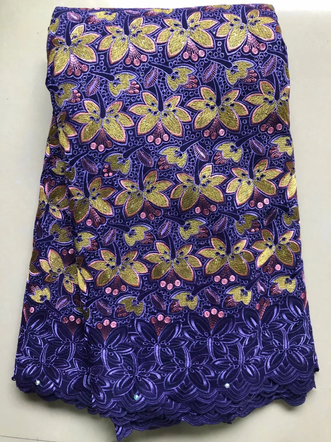 

Beautiful cotton lace fabric high quality nigerian lace 5yards swiss voile lace fabric for clothes NLY4011