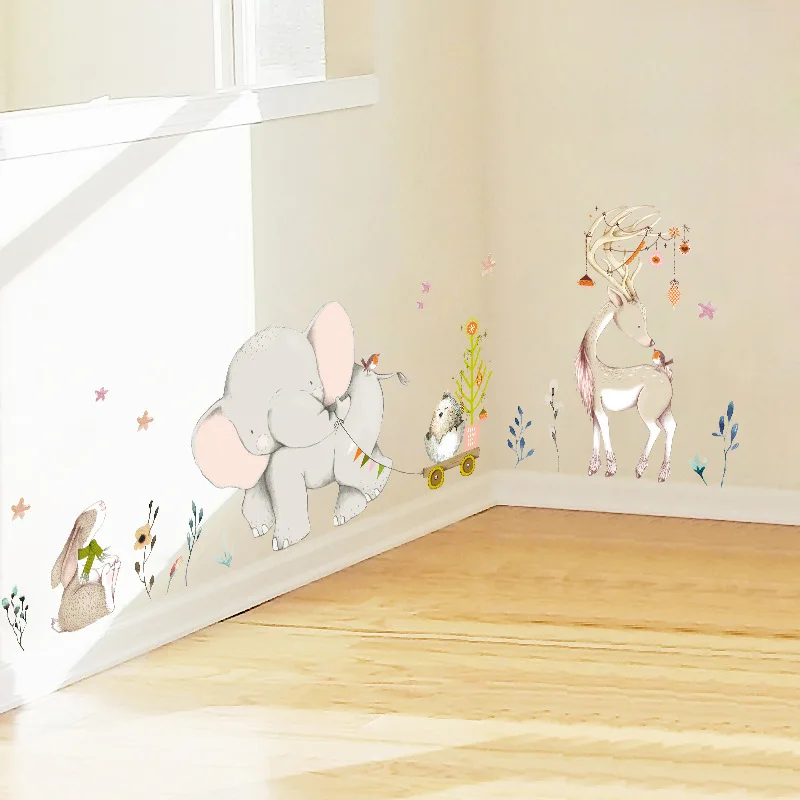 

2022 happy elephant giraffe wall sticker living room sofa bedroom background art mural