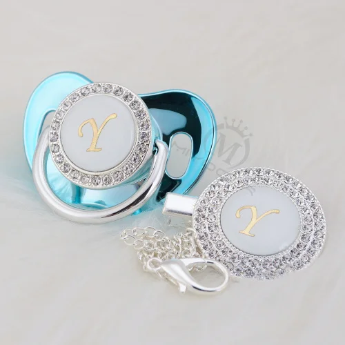 LY-10 -1 6-18M MIYOCAR Золото Rhinestone имя инициалы Письмо Y Элегантный Серебряный bling соска и пустышка Клип BPA бесплатно пустышка bling SGS пройти LY-1 - Цвет: LY-10 -1 6-18M