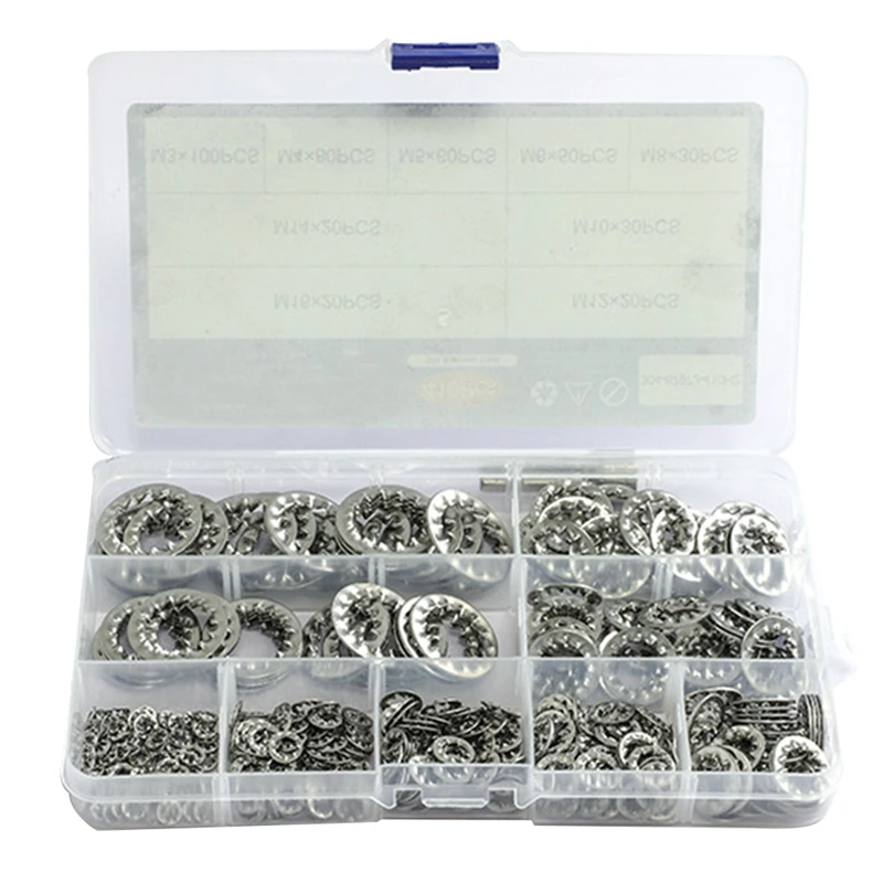 

410Pcs/Set Internal Tooth Lock Washer Assortment Kit M3 M4 M5 M6 M8 M10 M12 M14 M16 Star Lock Washer