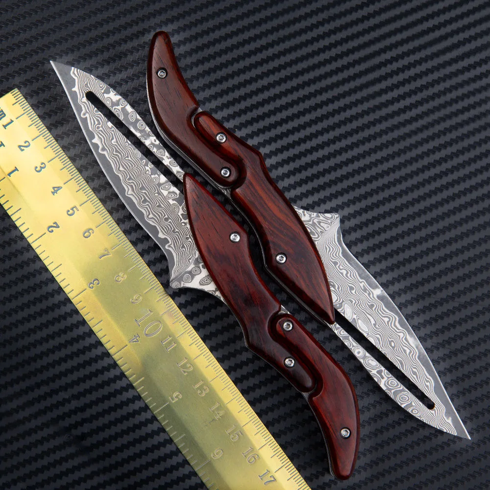 Mechanical Folding Pocket Knife Morphing Karambit Survival Rescue Claw Knives Damascus Blade Dalbergia Handle EDC Tactical Tool