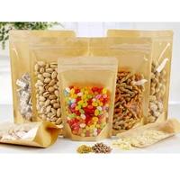 50pcslot transparent kraft paper food packaging bags stand up resealable tear notch zip lock storage pouch for snacks nuts tea