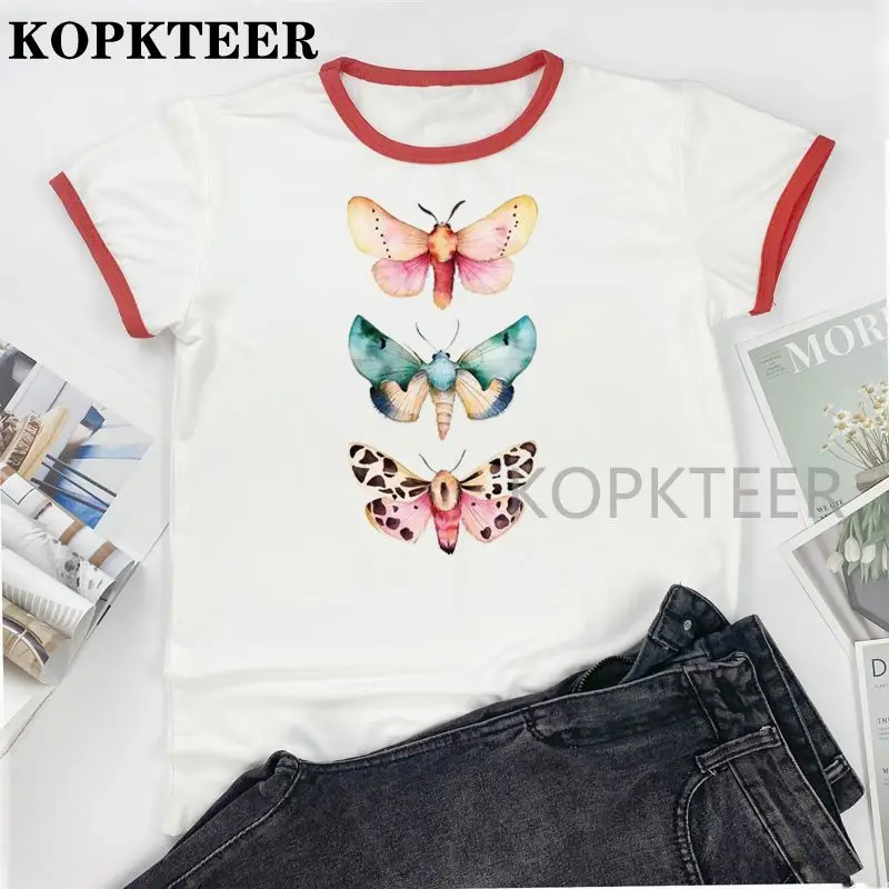 

Новое поступление, Милая футболка с бабочками, повседневные футболки в стиле Харадзюку, летние модные футболки с коротким рукавом и круглым...