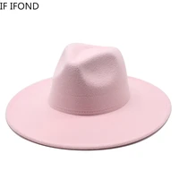classic solid color 9 5cm wide brim fedora hat for women british style felt hat autumn winter panama jazz cap