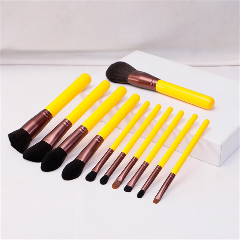 9 шт. набор кистей для макияжа из козьей шерсти консилера желтого/фиолетового