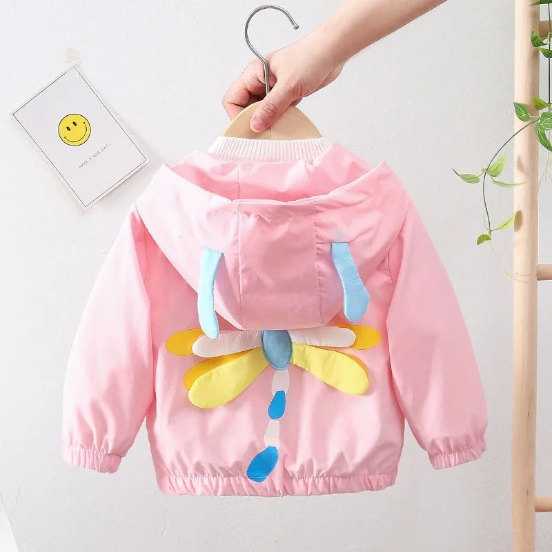 

New Summer Hooded Baby Girls Jacket Cartoon Pattern Stickers Child Coat Spring Children Outerwear Kids Outfits For 1-6 Years Old