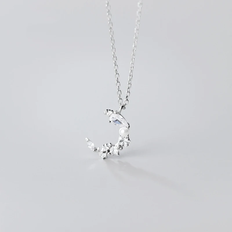 

2020 New 925 Sterling Silver Moon Necklace for Women Elegant Statement Rhinestone Pendant Necklaces Women Fashion Silver Jewelry