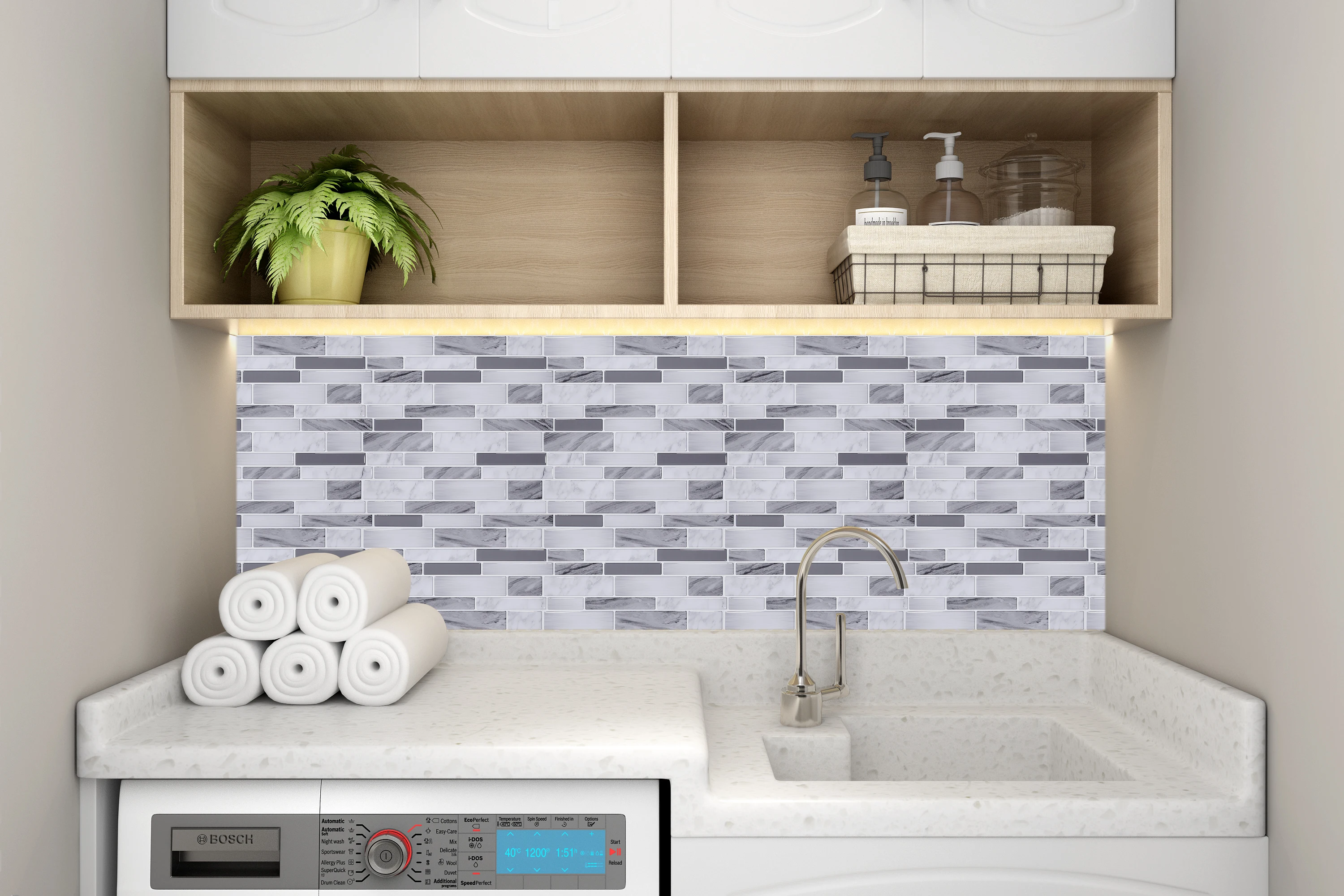 3D Wall Stickers Peel and Stick Tile Backsplash Bathroom Kitchen Sticker Self Adhesive Grey Grout Mosaics | Дом и сад