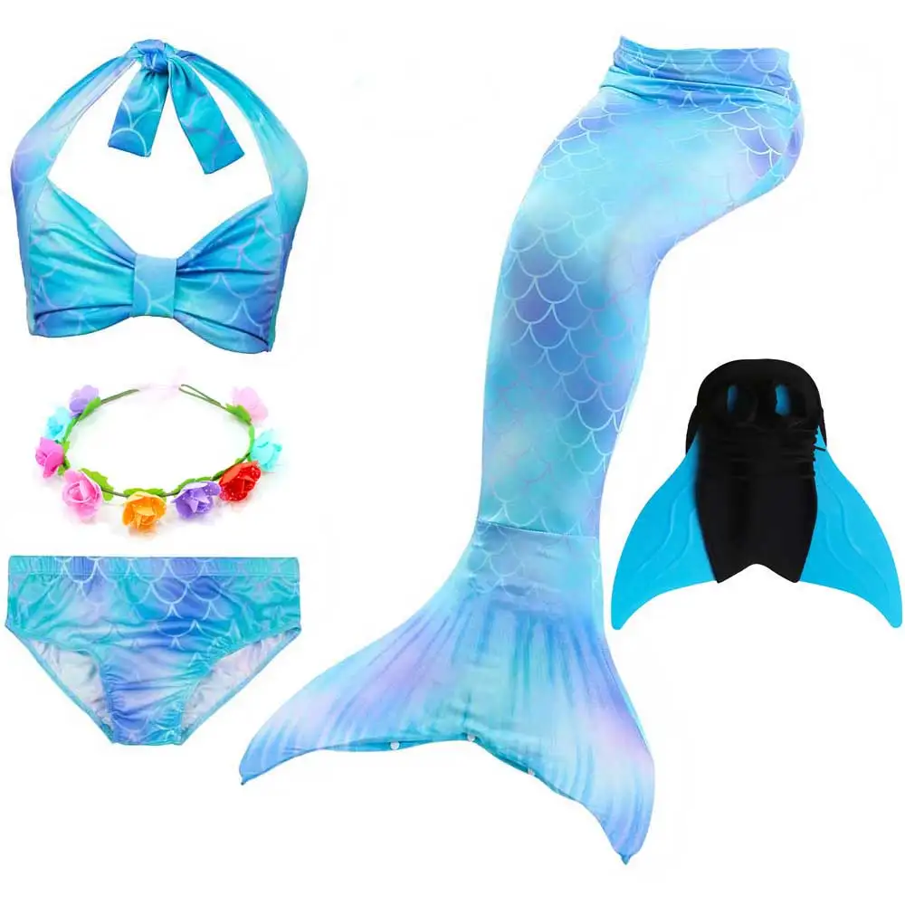 Girls Walkable And Swimmable Mermaid Tail Swimsuit Cosplay Costume Kids Children Bikini And Sparkle Mermaid Swimtail