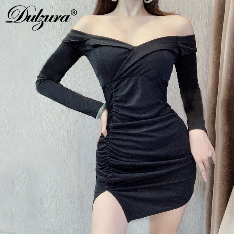 Dulzura 2019 осенне-зимнее женское мини-платье Вечерние длинным рукавом с открытыми