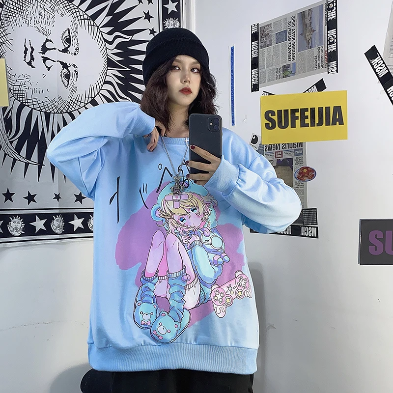 

Hoodie Female Spring 2021 New Korean-style Ins Harajuku Style Loose-Fitting Pullover round-Neck COUPLE'S All-Matching Long