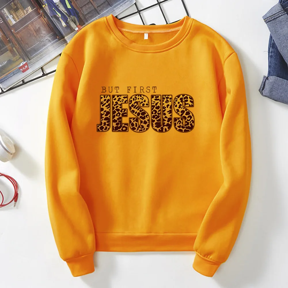 

2021 Leopard Jesus printed women hoodies long sleeve Cotton sweatshirts Letter Casual hoodies Female girl harajuku pullovers