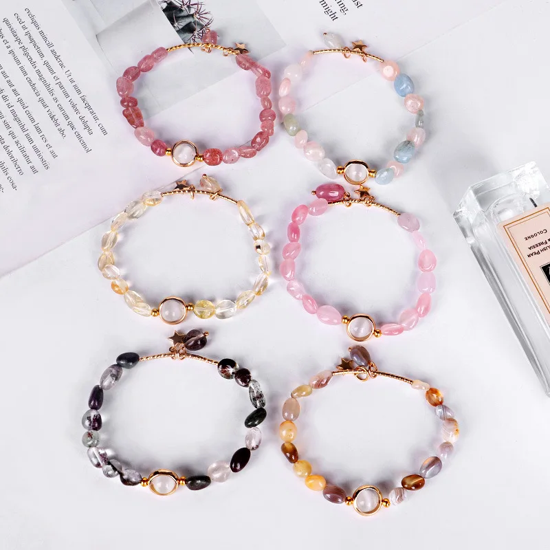 Натуральный драгоценный камень браслеты Линия Любовь Исцеление розовый порошок