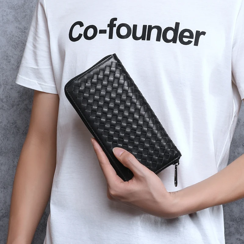 Брендовый мужской кошелек Wmnuo плетеный бумажник из натуральной воловьей кожи