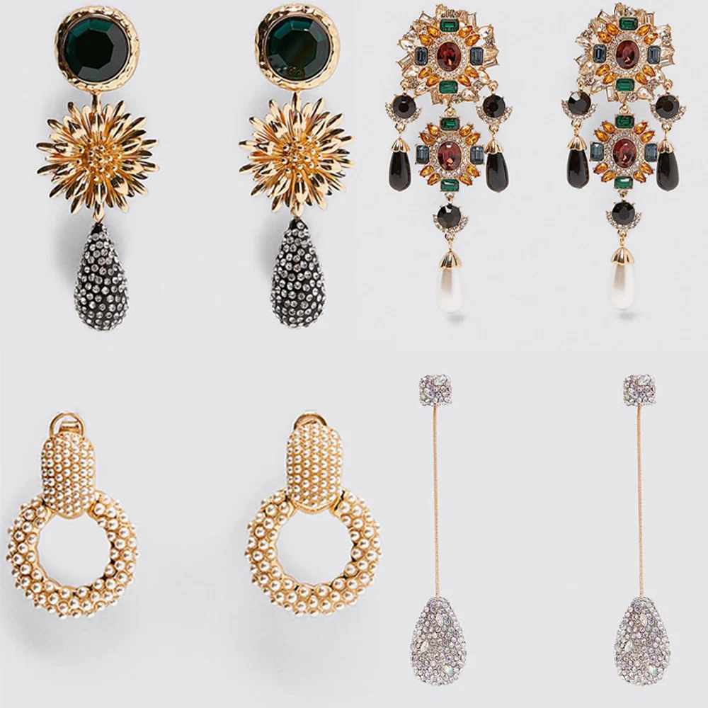 Женские сверкающие серьги ZA подвески с полностью кристаллами в форме сердца