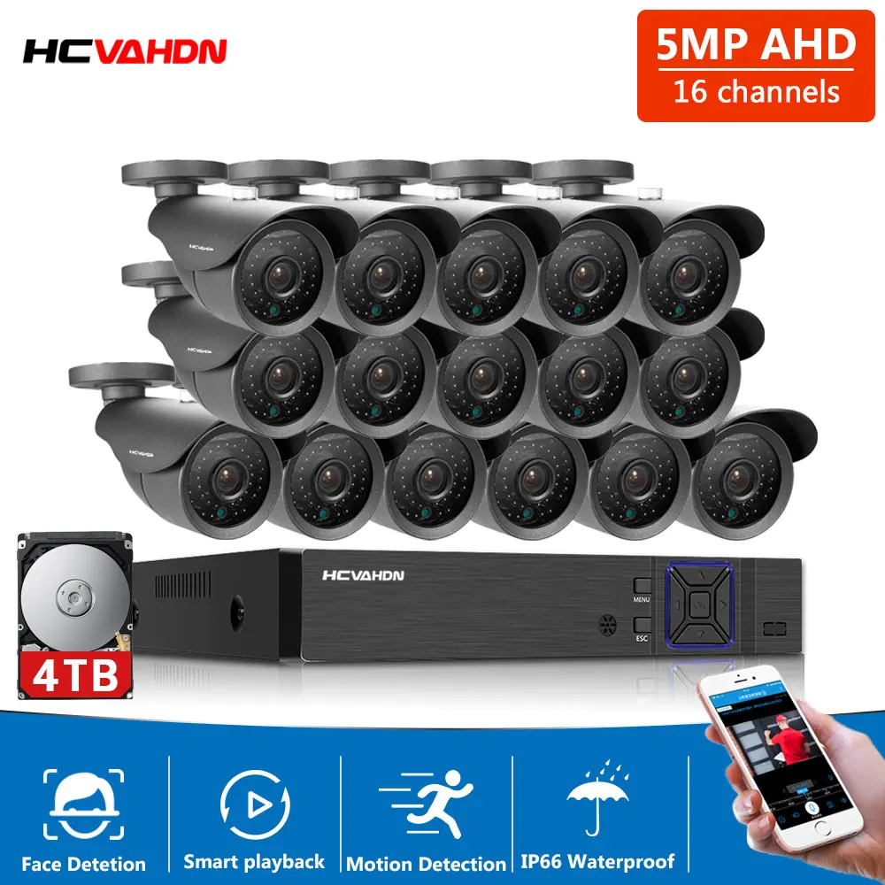 

Face Record 4CH 8CH 16CH 5MP Home Camera Security System Kit Outdoor IR Waterproof Video Surveillance CCTV System AHD Camera