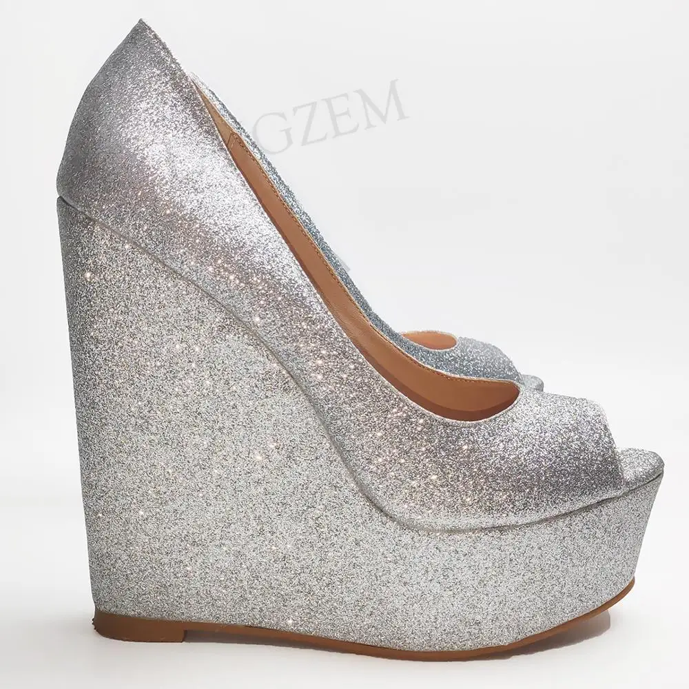 LAIGZEM/женские туфли лодочки на платформе Босоножки с открытым носком визуально