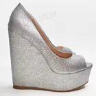 LAIGZEMженские туфли-лодочки на платформе; Босоножки с открытым носком, визуально увеличивающие рост; Вечерние туфли с блестками; Женская обувь; Zapatos; Большие размеры 45, 46, 48, 50, 52