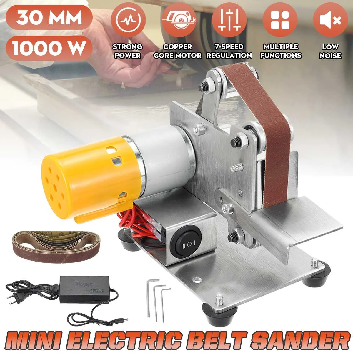 

3 In 1 1000W Multifunctional Mini Electric Belt Sander 110V/220V DIY Polishing Grinding Machine Cutter Edges Sharpener Grinder
