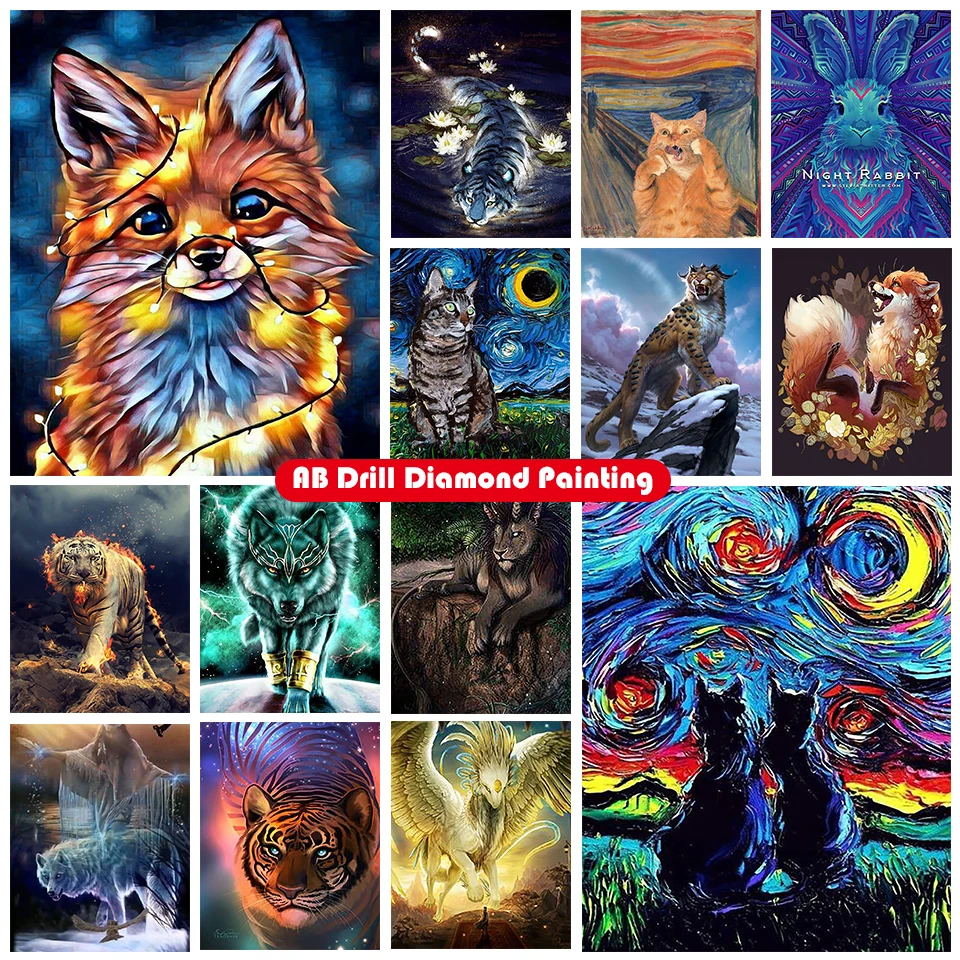 

Zipper bag 5D DIY AB diamond painting kit animal cheetah wolf fox dog square circle diamond embroidery mosaic home decoration