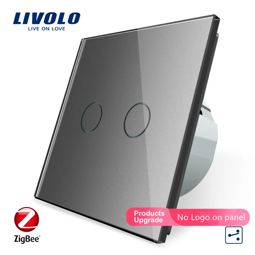 Livolo Универсальный Wifi умный Беспроводной интеллектуальный приложение, wifi Настенные переключатели, крест, 2 способа, работа ZigBee переключатель, google home, echo, alexa - Цвет: Grey-No logo
