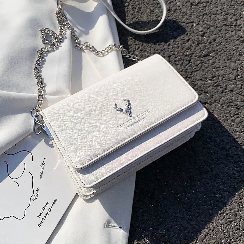 

Brand Deer Head Bag Small Crossbody Bags For Women 2021 Fashion Solid Color Leather Square Handbag Women Shoulder Messenger Bag