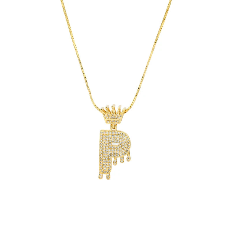 

Necklace-Pendant luxury A-Z letter alphabet necklace crown hip hop copper cubic zirconia 18K gold initial name necklace jewelry